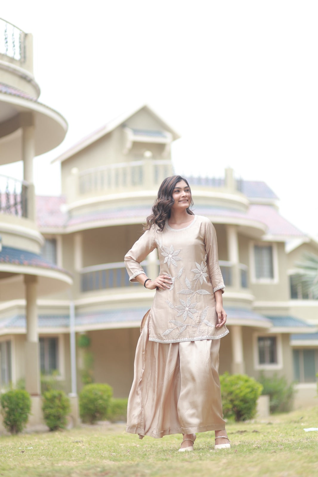 Champagne Grace Embroidered Suit Set