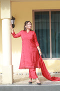 red pure mul chanderi Aline kurti